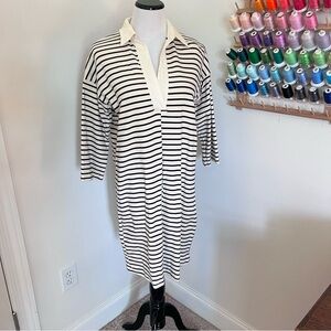Tuckernuck Ashton Knit Polo Dress Ivory with Navy Stripes